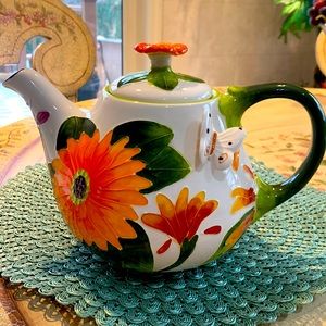 Blue Sky Ceramic Gerber Teapot w/ Butterfly